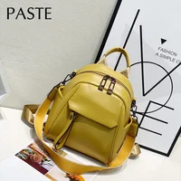 100% Soft Genuine Cow Leather Calfskin Women Backpack 2022 Top Layer Nature Cowhide Dual Function Backpack Yellow Ladies Bagpack 1