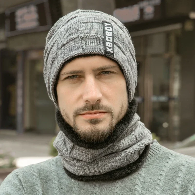 

Winter Hat for Men Women Pullover Hat Scarf Suit Plus Velvet Fleece Lined Children Thick Warm Beanie Hat Male Knitted Hat Caps