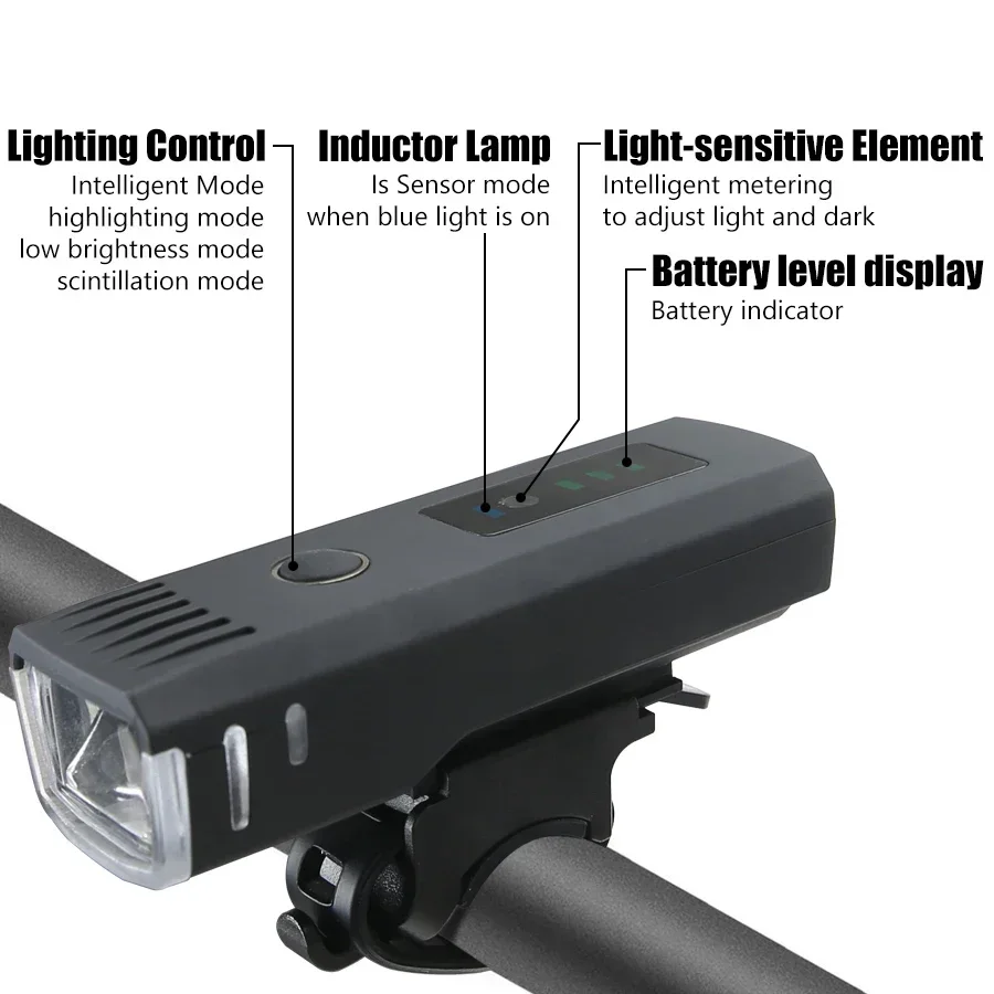 รูปสินค้า ไฟหน้าจักรยาน LED สว่าง 1000LM ชาร์จ USB พร้อมเซ็นเซอร์อัจฉริยะ