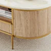 Fluted Coffee Table, 48" Oval Coffee Table with Drawer, Faux Marble Top, Curved Profile Design, Gold Metal Decor, Center Table 5