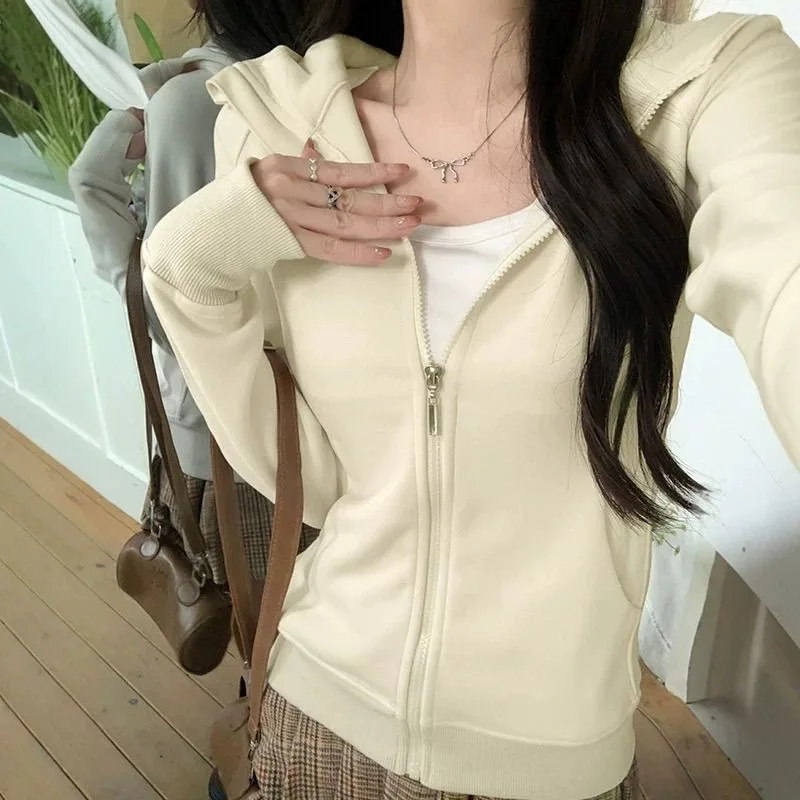 Slim Fit Hoodie Jacket Women's Spring Shoulder Length Zipper Closure Sporty Waist Cinching Short Top Sun Protection