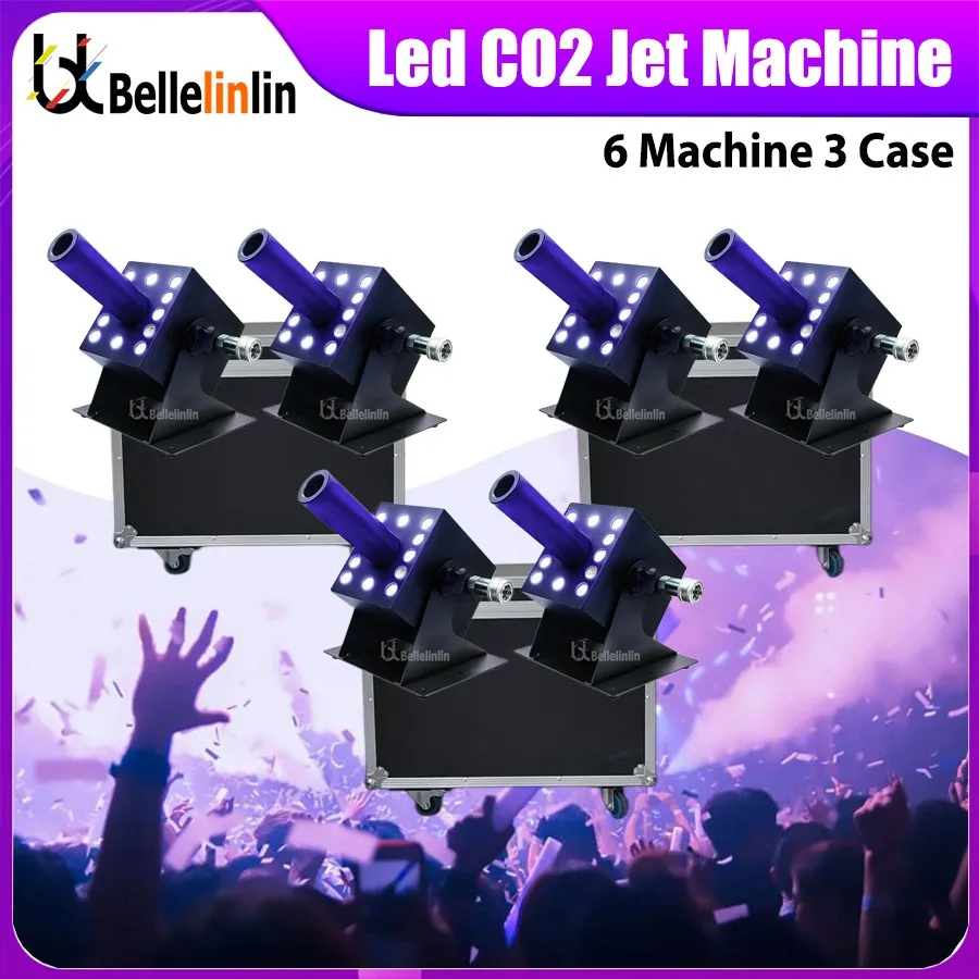 

6 machine 3 Roadcase 12Led RGB Color Mixing LED CO2 Jet Fog Machine Stage Special Effects For Party Event Club DMX LED DJ Light