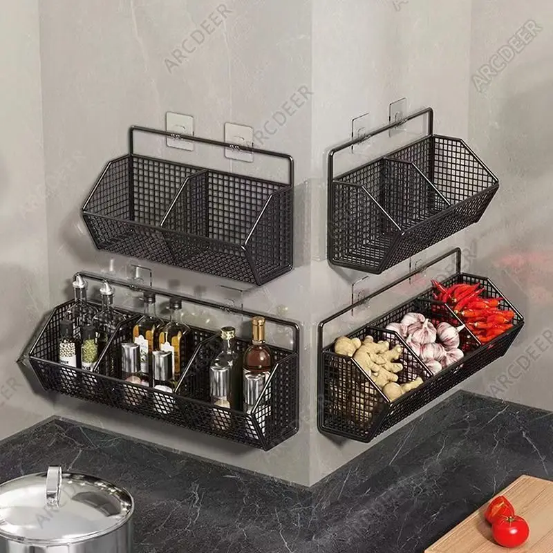 Wall-Mounted Kitchen Storage Shelf – No-Drill Adhesive Organizer Basket 3