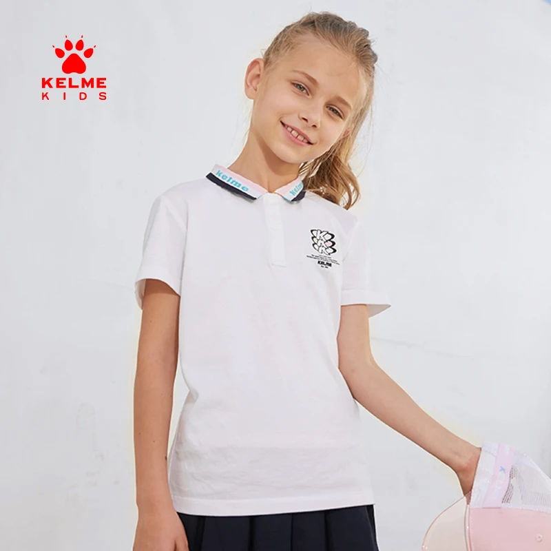 

Детская одежда KELME, футболка с коротким рукавом для девочек, летняя Новая легкая Повседневная модная Простая рубашка-поло, топ 5122PL4014