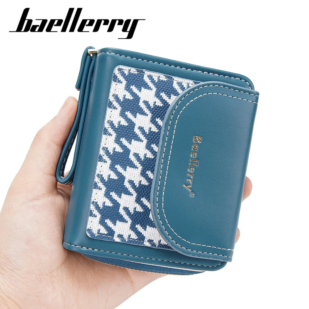 Baellerry Women's Short Wallet Coin Purse Checkered Pattern Pu Leather Slim Zip Pocket with Card Slots RFID Blocking Gift Idea