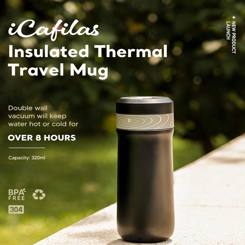 Icafilas tepelný hrneček cestovní hrneček 320ML přenosné vacuum hrnec s leak-proof  hory zamknout horké & led voda káva čaj láhev