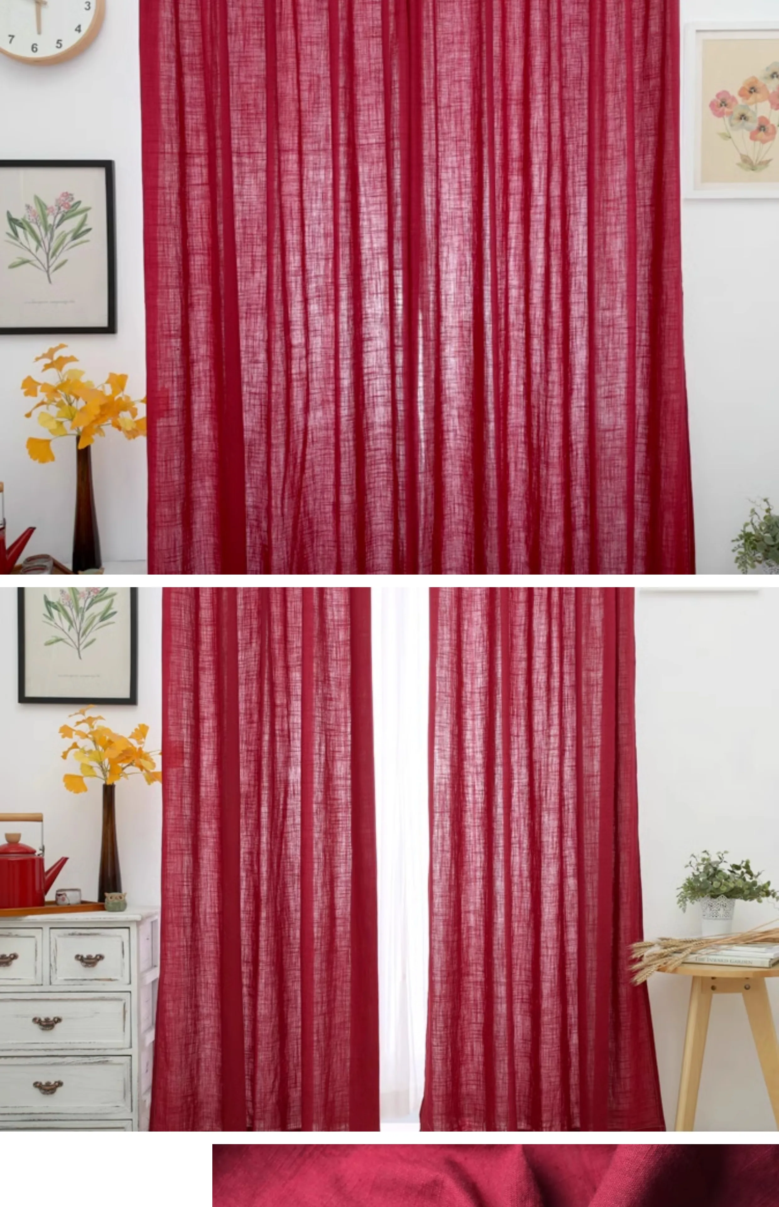 Retro Burgundy Cotton and Linen Curtains B&B Curtains for Living Dining Room Bedroom 5