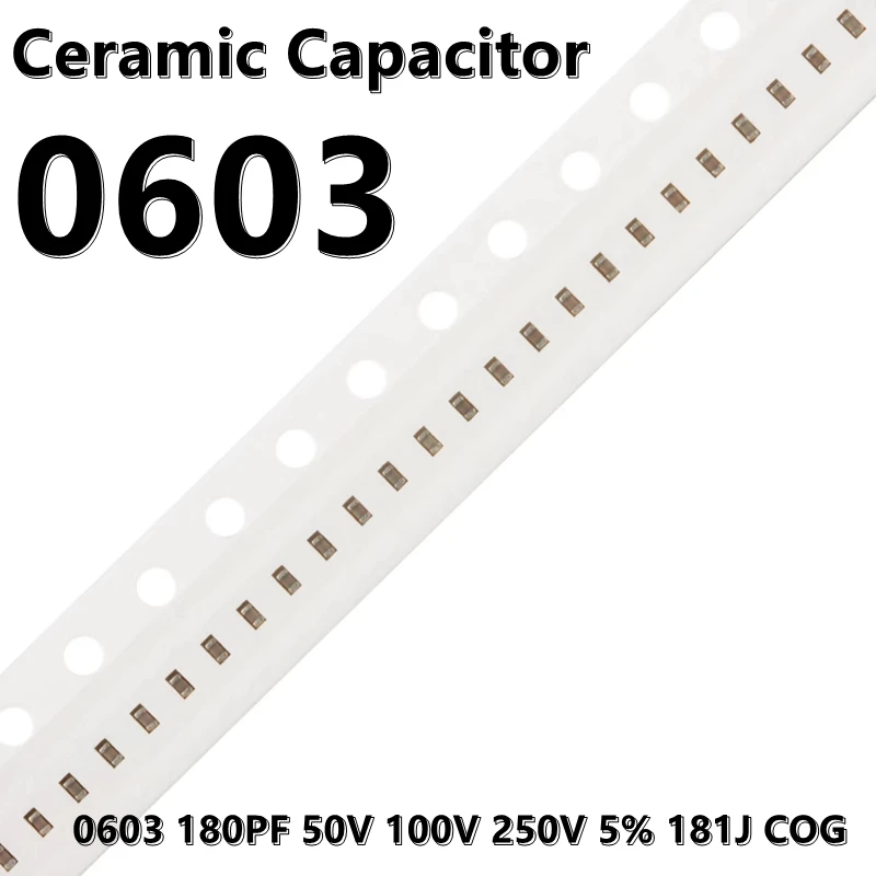 

(100 шт.) 0603 180PF 50V 100V 250V 5% 181J COG 1608 SMD керамические конденсаторы