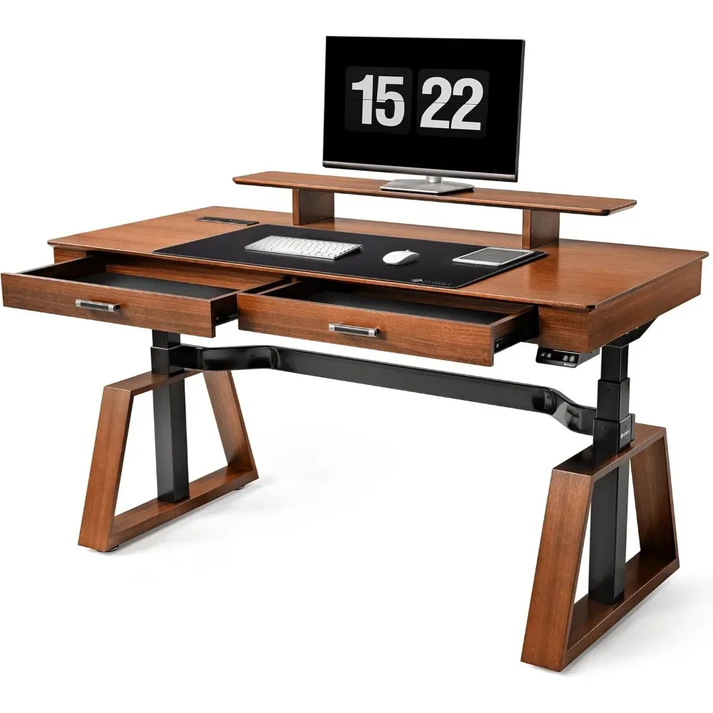 63 Inch Computer Desk with Drawers Trapezoidal Leg Sit Stand Desk, Smart APP Control Luxury Home Office Computer Desk 2