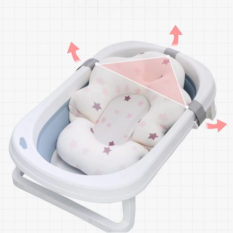 Newborn Bathtub Pad Ajustable Baby Bath Support Seat Mat Shower Cushion Foldable Baby Bath Seat Floating Security Water Pad