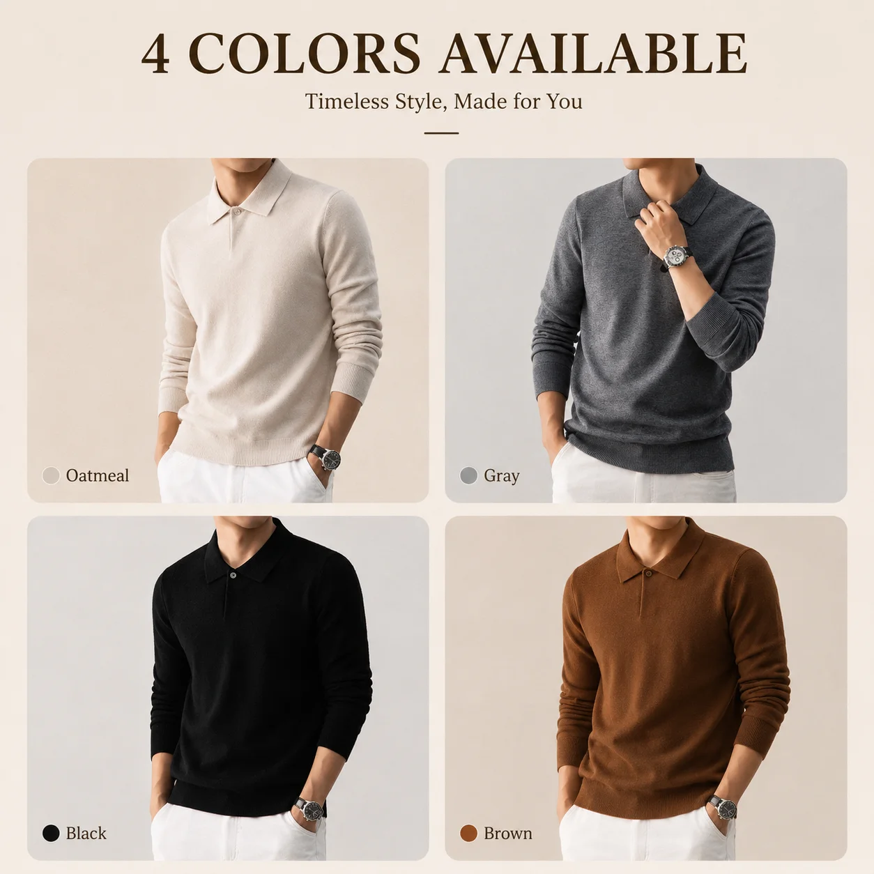 Men's Wool Blend Polo Sweater Heavyweight Warm Knitwear Anti-Pilling Soft Touch Long Sleeve Pullover Autumn Winter - 4