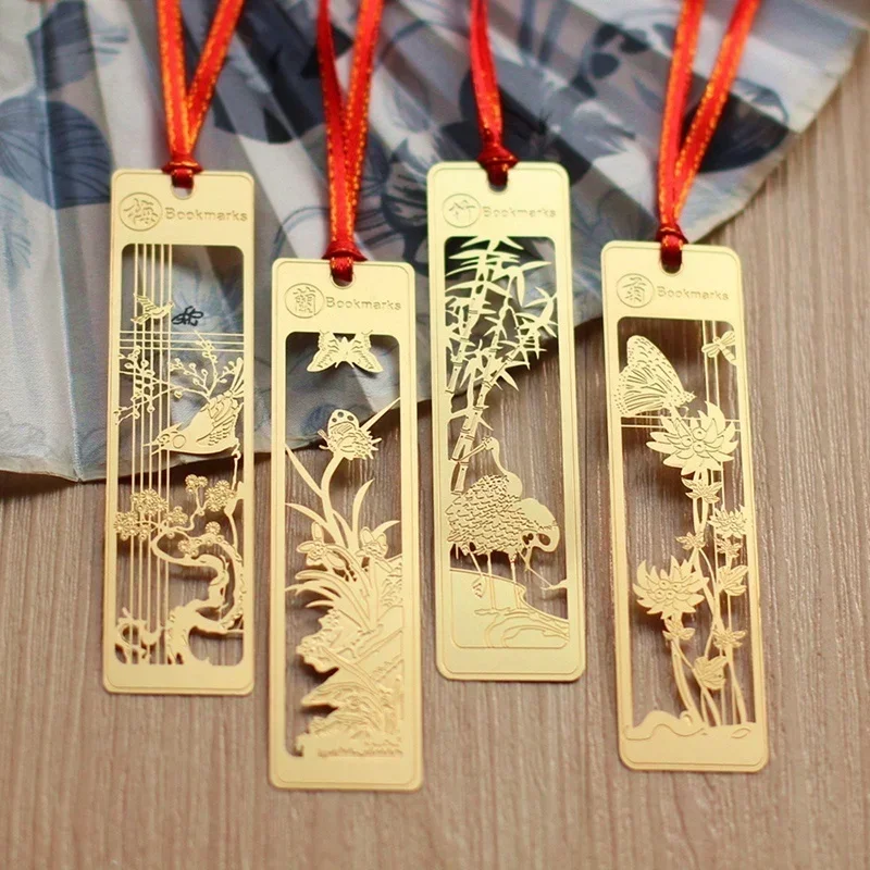 Chinese Style Bookmarks Creative Metal Hollow Out Metal Book Mark Tasse With Red Knot For Kids Students Gifts School Supplies