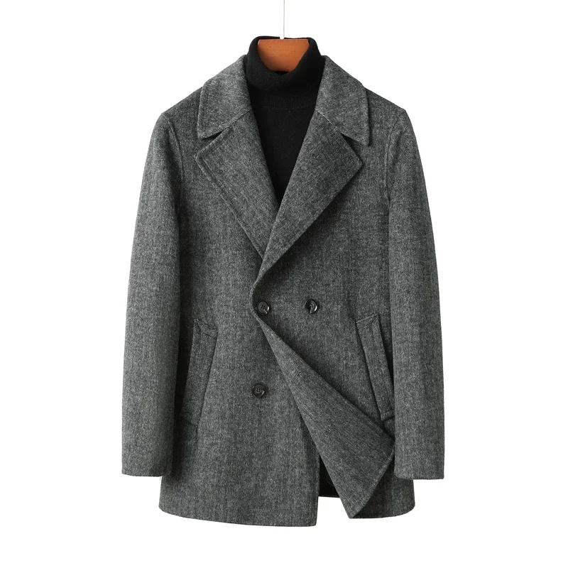 thumbnail image 1 of Abrigo de lana para hombre, informal, de diseñador, de lujo, chaqueta de otoño, de lana de doble cara, calefactable, resistente al viento, 1 of 4