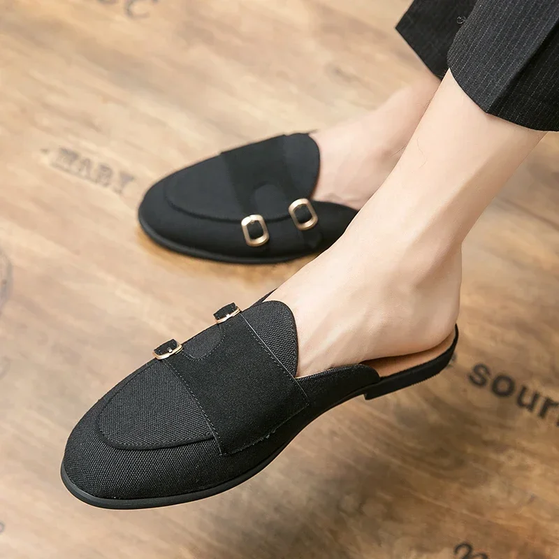 Suede Leather Shoes Men's Casual Luxury Brand Handmade Muller Loafers Men Slip-On Flats Driving Dress Shoes Half Slippers 38-48 4