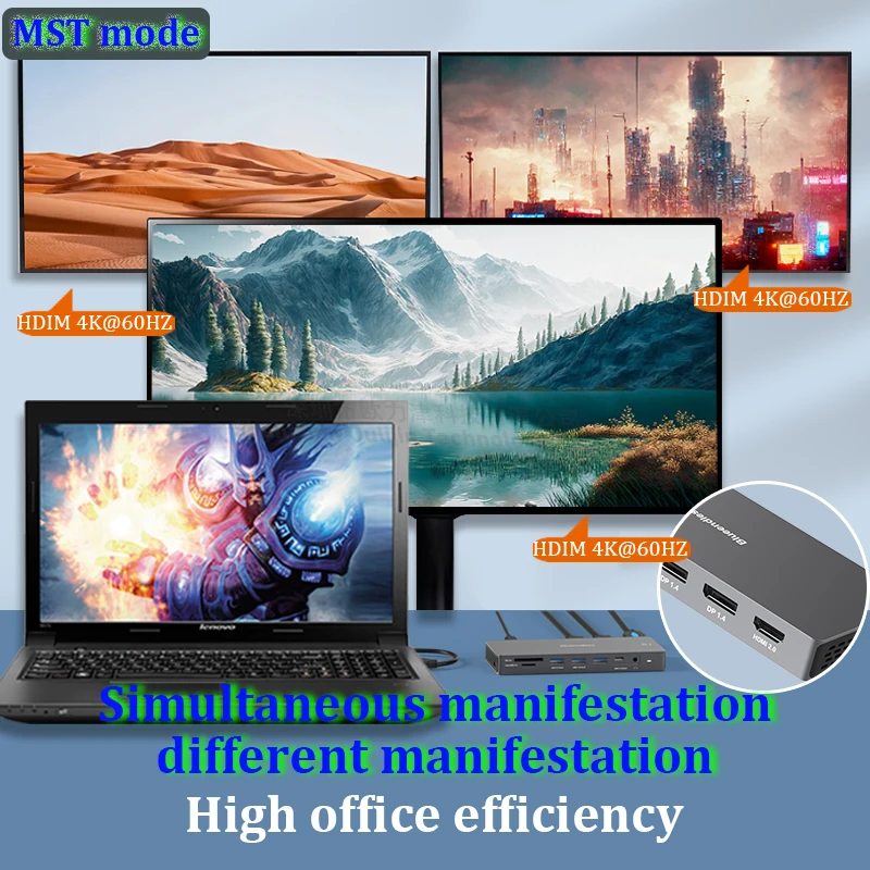 Mst Hub Usb-c Gen2 10gbps Data Thunderbolt Dock 2x Hdmi dp 4k 60hz Acessórios para Laptop para Macbook Matebook Notebook Dell Lenovo hp Magicbook Asus Samsung Msi Huawei Honor - Imagem 4