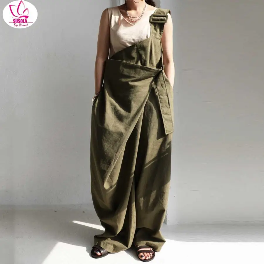 

SUSOLA Japan Style Loose Casual Solid Jumpsuits for Women One Shoulder Design Overall Femme 2023 Autumn All-match Romper Mujer