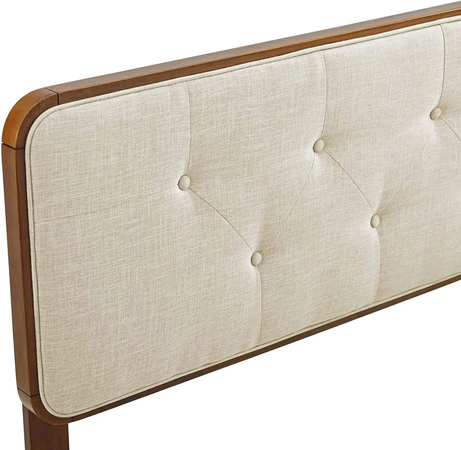Tufted King Fabric and Wood Headboard, Walnut Beige-Retro Modern Style for Bedroom Decor