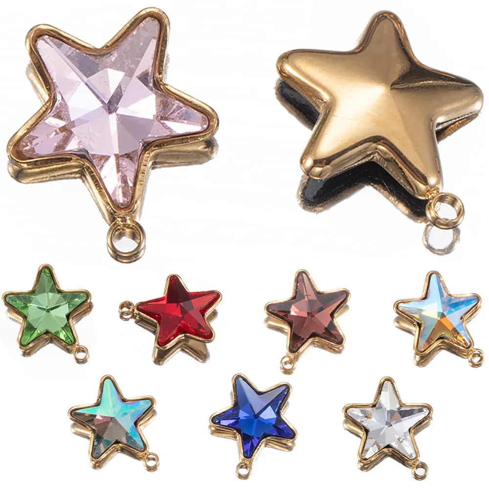 

5pcs 13mm Crystal Star Pendants Stainless Steel Beads Charms for DIY Jewelry Making Necklace Bracelet Earrings Accessaries