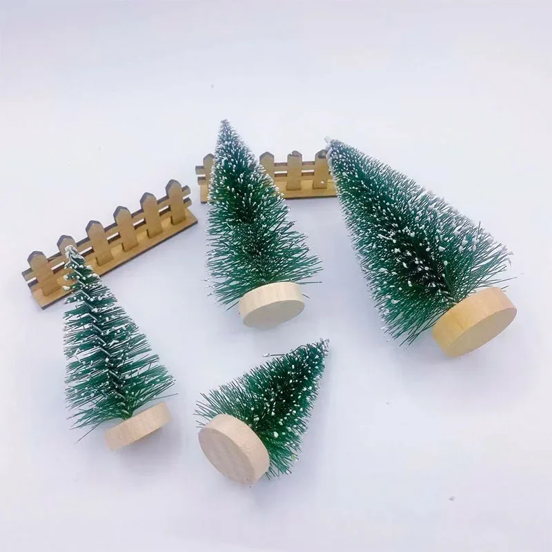 Mini Christmas Tree Ornament Small Artificial Pine Sisal Snow Landscape Xmas Trees Christmas Tabletop Navidad Decor 12Pcs