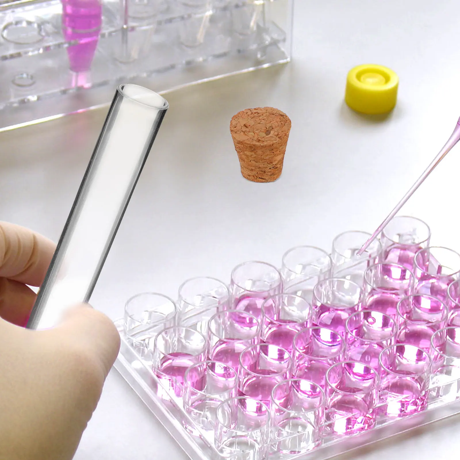 100개 플라스틱 시험관 친환경 투명 코르크 마개 포함 간편 밀봉 샘플 보관 액체 젤 여행용