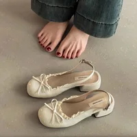 Sandales d'été en dentelle à talons épais pour femmes, à la mode, avec nœud papillon, robe à bout couvert, avec nœud, Mary Jane, Ballet, 2025 2