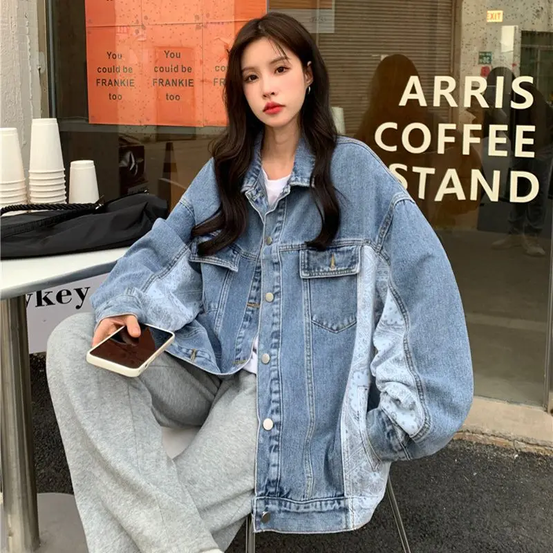 

2022 Autumn New Style Jacket Fashion Cashew Flower Splice Denim Coat Women's Relaxed Casual Free Shipping
