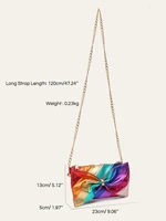 Luxury Metallic Vegan Leather Handbag Colorful Stripes Patchwork Sweet PU Bow knot Clutch Metal Chain Crossbody Bag Funky Y2K - Image 6