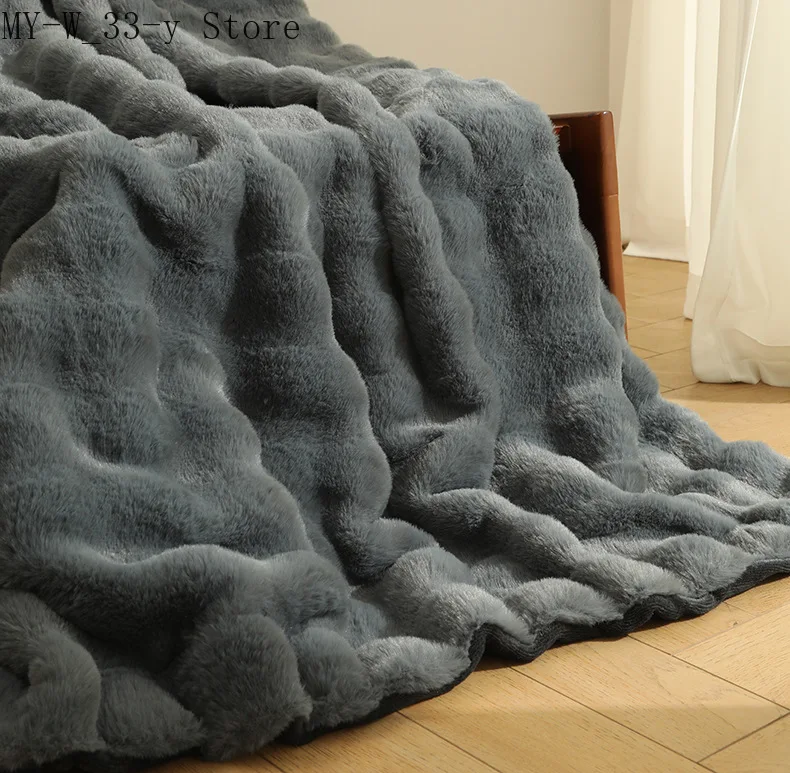 Bedford Home Manta de sherpa de conejo de pelo largo, lujosa, suave,  hipoalergénica para sofá, cama, decoración, 60 x 70 pulgadas, manta de piel