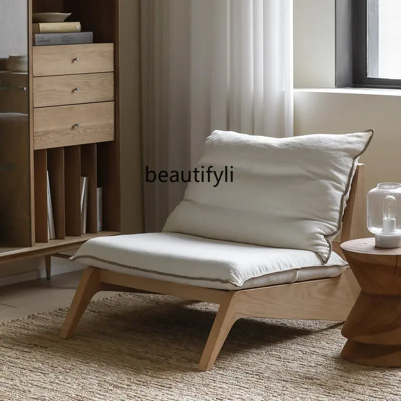 

zq Nordic French Style Solid Wood White Oak Linen Sofa Leisure Chair