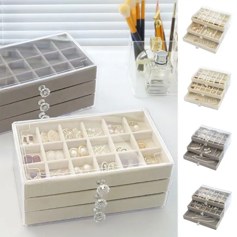 Jewelry Box With Drawers Dustproof Mini Beads Container Earrings Organizer With Acrylic Frame Scratchproof Multifunctional holde