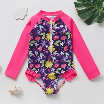 Costume da bagno per bambina UV Costume intero da bagno con volant Costume da bagno SPF 50 Costumi da bagno per bambini a maniche lunghe per ragazzi 3-8 anni 1