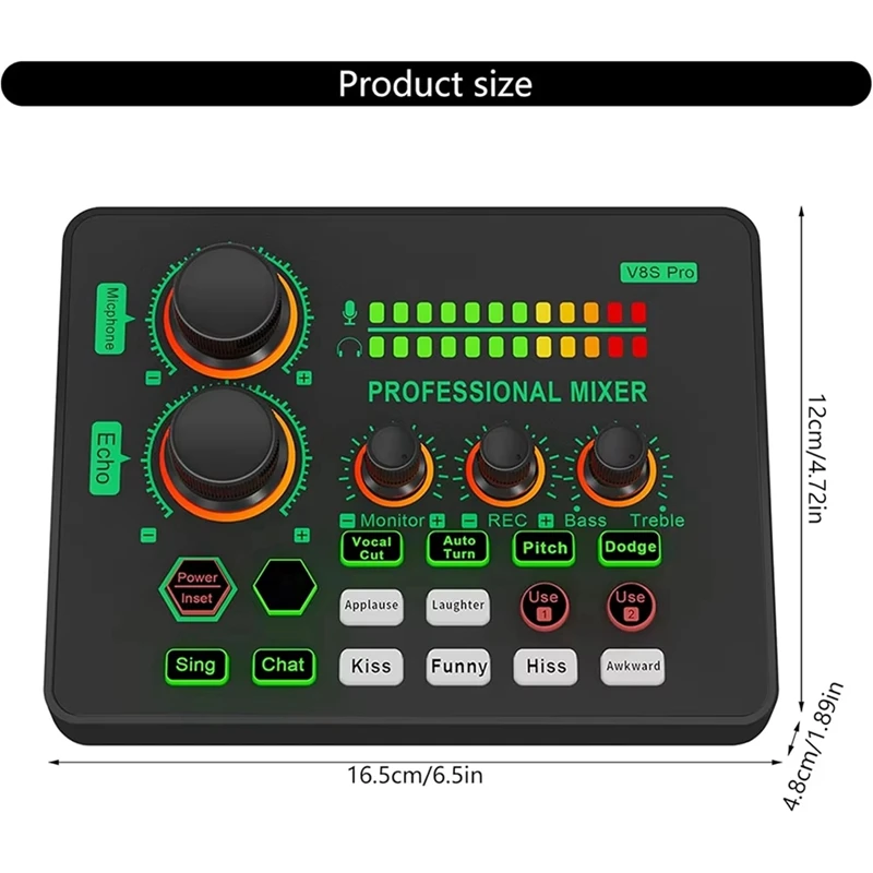 A39Q-New V8S PRO Changing Sound Card Live Cards Computer PC Mixing Console Professional Studio Recording Kit Podcast Voice