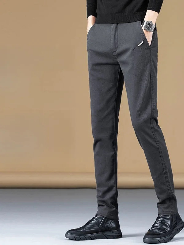 High-End Men's Straight Leg Slim Fit Casual Pants Busin Versatile Faionable Long Trousers Comfortable Polyester Fiber