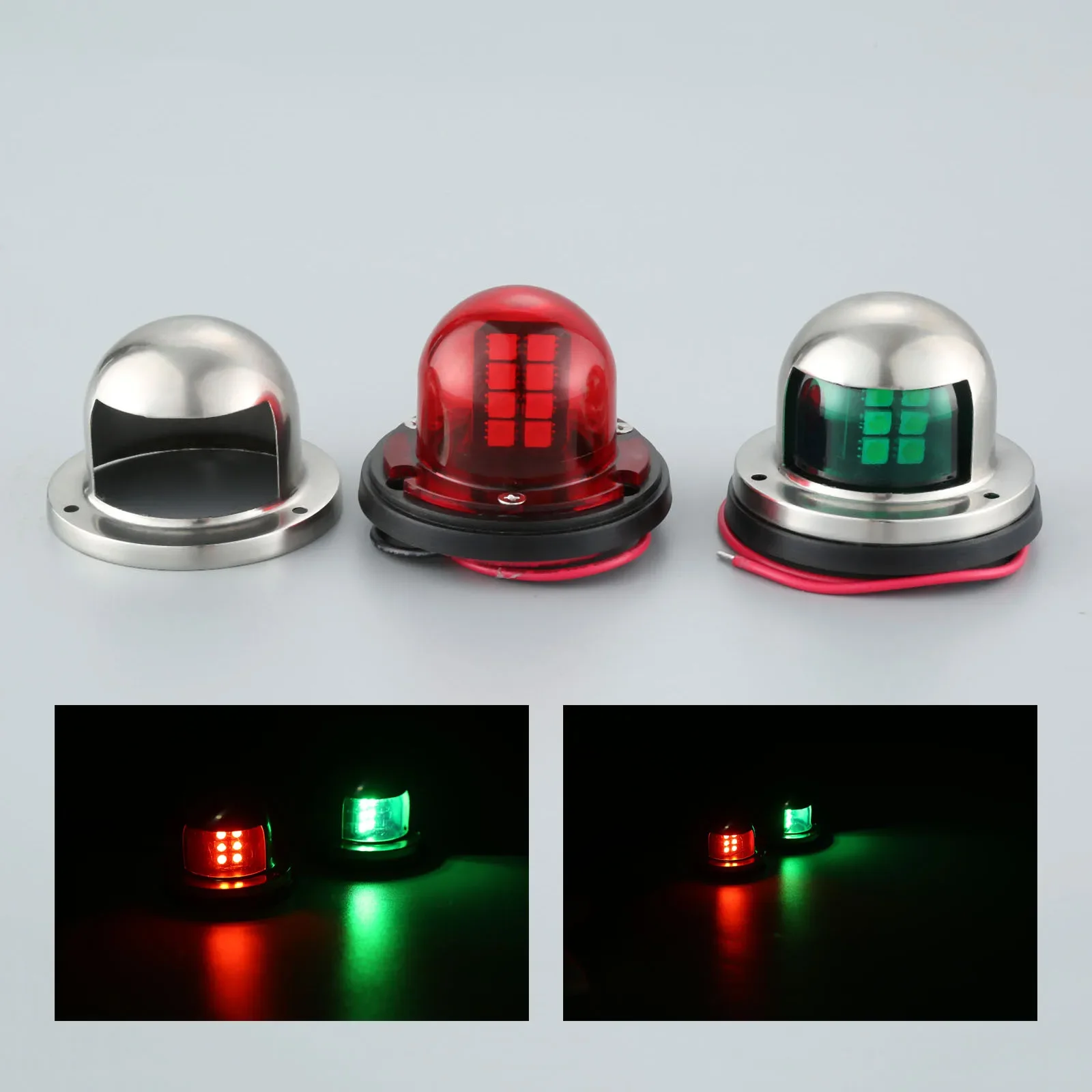 1 Pair Marine Stainless Steel 12V LED Sailing Signal Indicator Lights Red & Green Navigation Light Lamp Rowing Boats Accessories