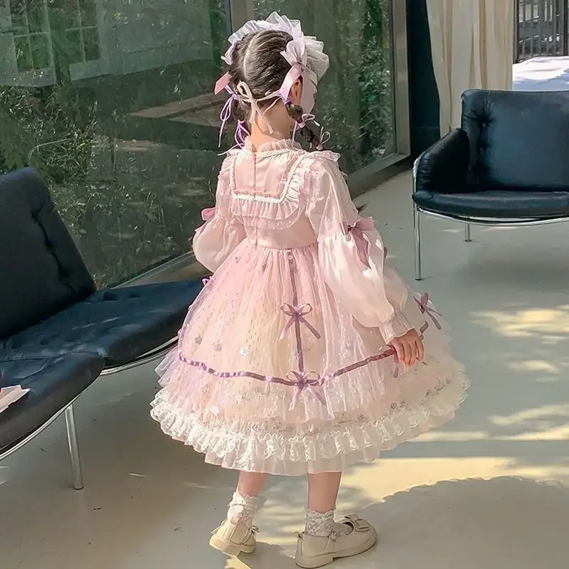 Birthday Party Lolita Sweet Dress Girls Kids Pink-purple Long Sleeve Dress Cute Princess Doll Teen For Girls 2-10Y