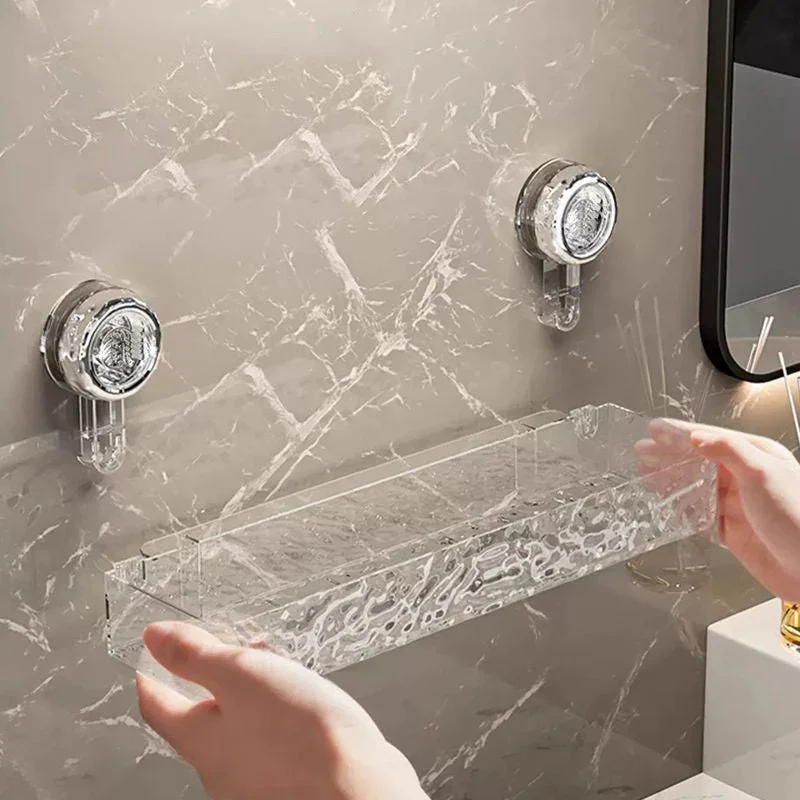 Corrugated Suction Cup Storage Holder Light Luxury Style Glacier Pattern Suction Cup Shelf No-Drill Bathroom Suction Storage Box 4