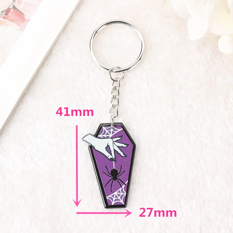 1Pc Halloween Frau Keychain Punk Acryl Auto Spiegel Schlüsselring Handtasche Motte Sarg Mädchen Geburtstag Geschenk – Detail 14