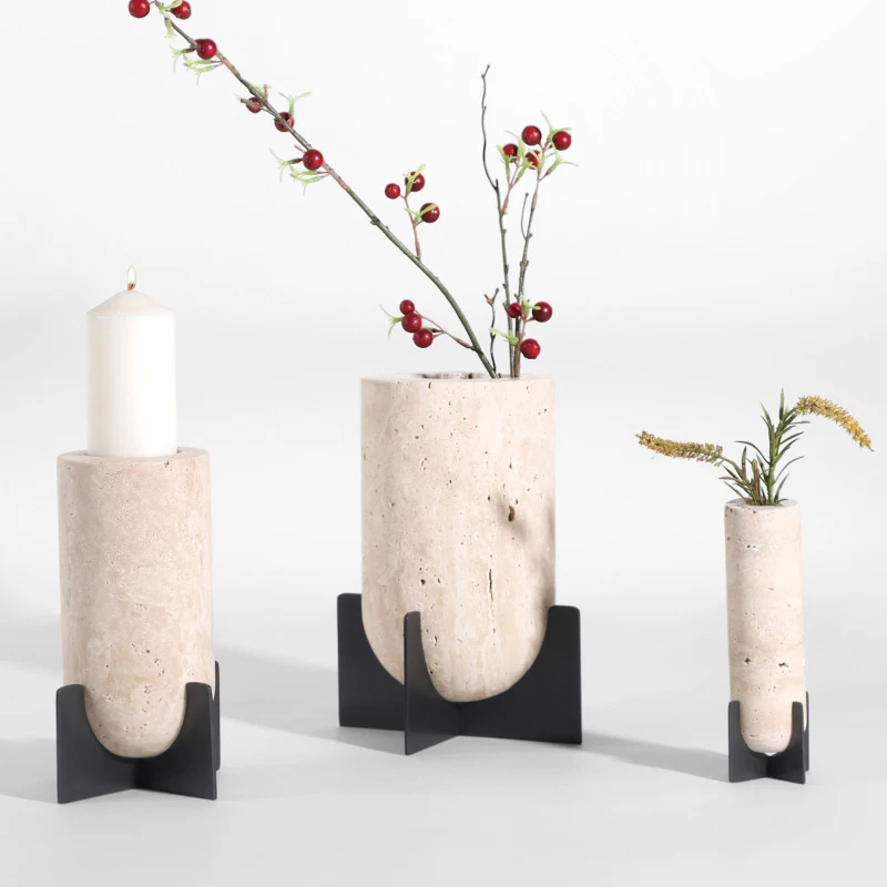 

Wabi Sabi Stone Vase Vintage Travertine Candle Holder Luxury Home Decoration