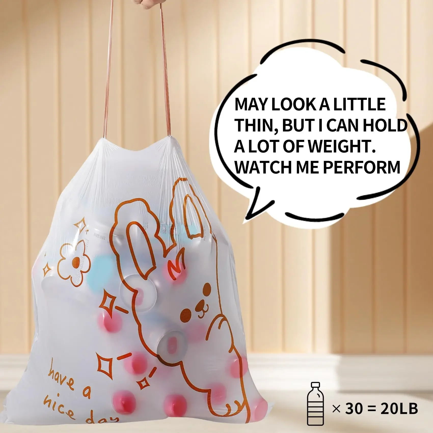 20pcs/1 Bag Gallon Thick Kitchen Garbage Bag with Drawstring Tear Free Storage  Daily Household Use Large Handheld Bag for Home