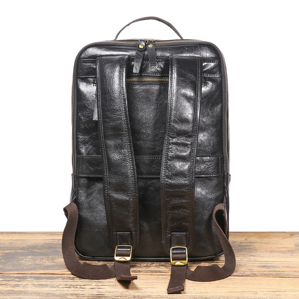 Genuine Leather Men's Backpack Large Capacity Laptop Compartment