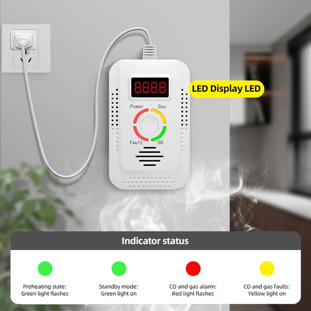 HAKINAKU Rilevatore Di Gas E Monossido Di Carbonio Con Spina – Sensore Doppio, Batteria 1000 MAh, Allarme Acustico, Bianco HD08-G-B