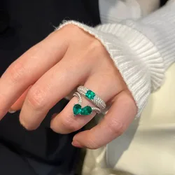 Elegant Green Cubic Zirconia Ring with 925 Silver Finish - Perfect for Parties, Engagements, and Weddings (Green)