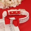 Cute Bowknot Dog Collar Bling Rhinestone Small Dogs Cat Collars Soft Velvet Pet Puppy Necklace Warm Glitter For Dogs Chihuahua 3