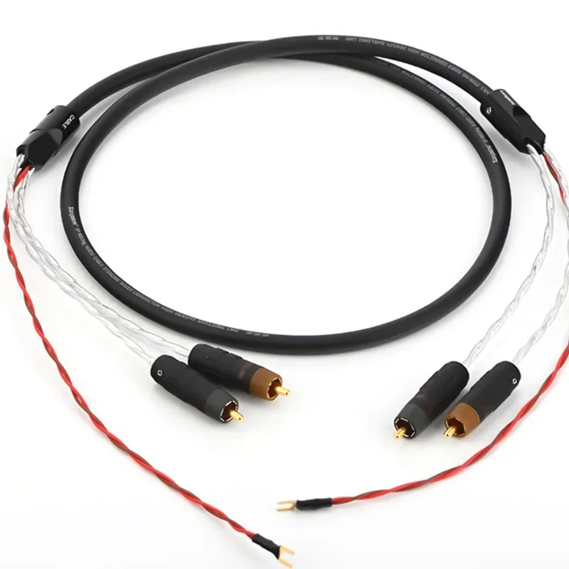 Cavo Lp Per Dischi In Vinile Argento Puro 6N Con Cavo Di Messa A Terra Segnale Audio Hifi Spina Rca In Rame Placcato Oro