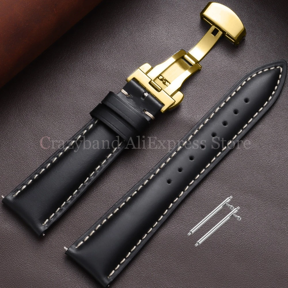 Premium Oil Wax Discoloration Calf Leather Watch Strap with Butterfly Buckle