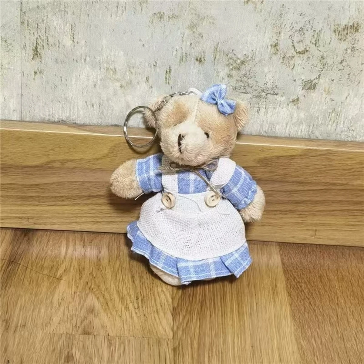Bear keychain 10cm with changeable clothes interactive plush toy for bag car decor