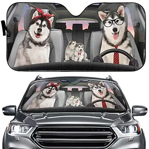 

Husky Dog Driver Car Windshield Sun Shade Puppy Pet Family Auto Front Window Sunshade Animal Car Anti-Sunlight Automotive Cover