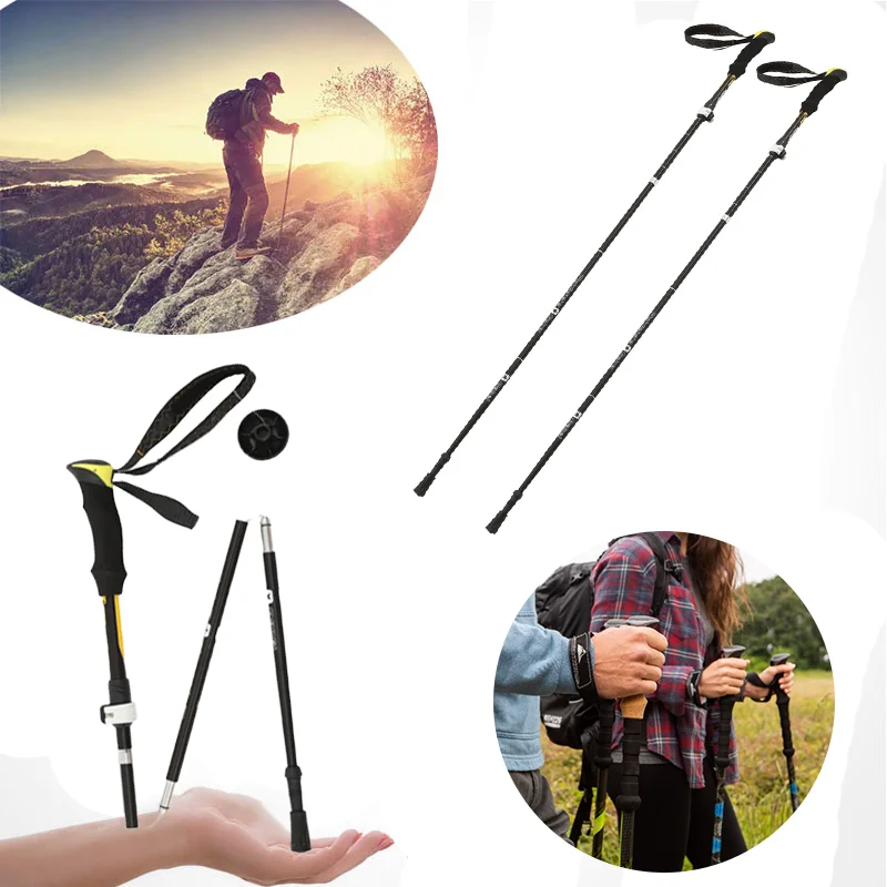 

1 Pair Ultralight Nordic Walking Stick Hiking Telescopic Pole 3-Section Fold Externally Locked High Toughness Sturdy Wearable