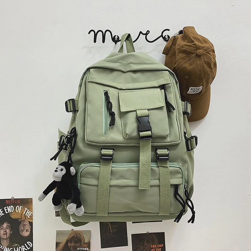 

Preppy Style Black Backpack Unisex Women Men Backpack Nylon Waterproof Multi-Pocket Design Mochilas Teenagers Shoulder Bag