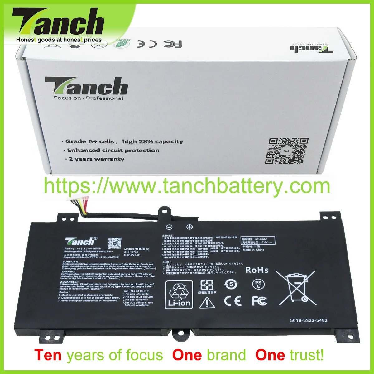 

Аккумуляторы Tanch для ноутбуков ASUS C41N1731-2 0B200-02940000 C41PNJ5 CA436981G G531GW ROG Strix G15 G512LV, 15,4 в, 4 ячейки